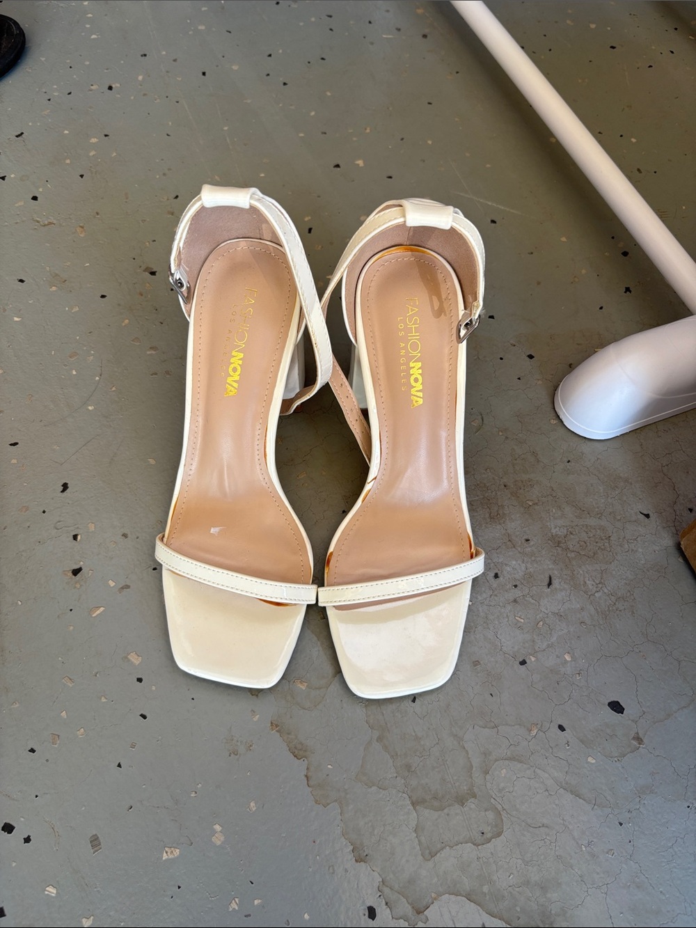 Fashion Nova White Square-Toe Strappy Block Heels